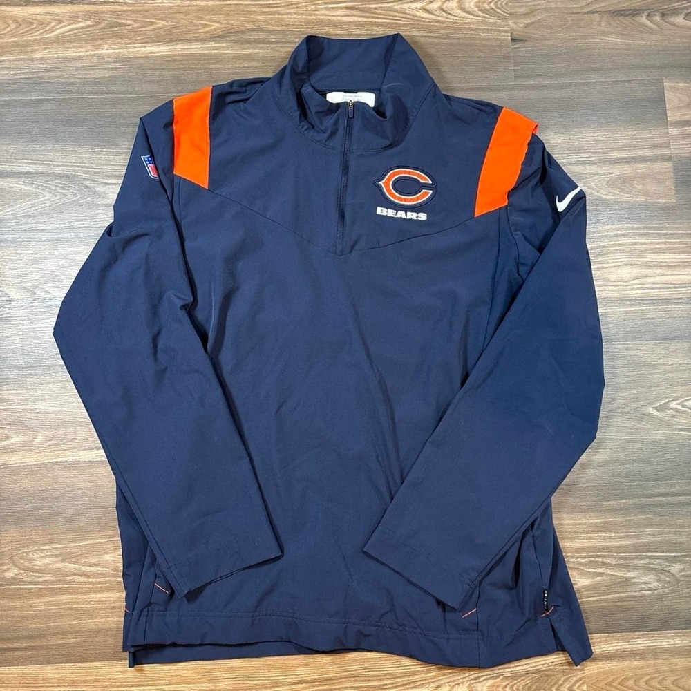 Nike Chicago Bears NFL Quarter Zip Jacket with orange stripes on shoulders